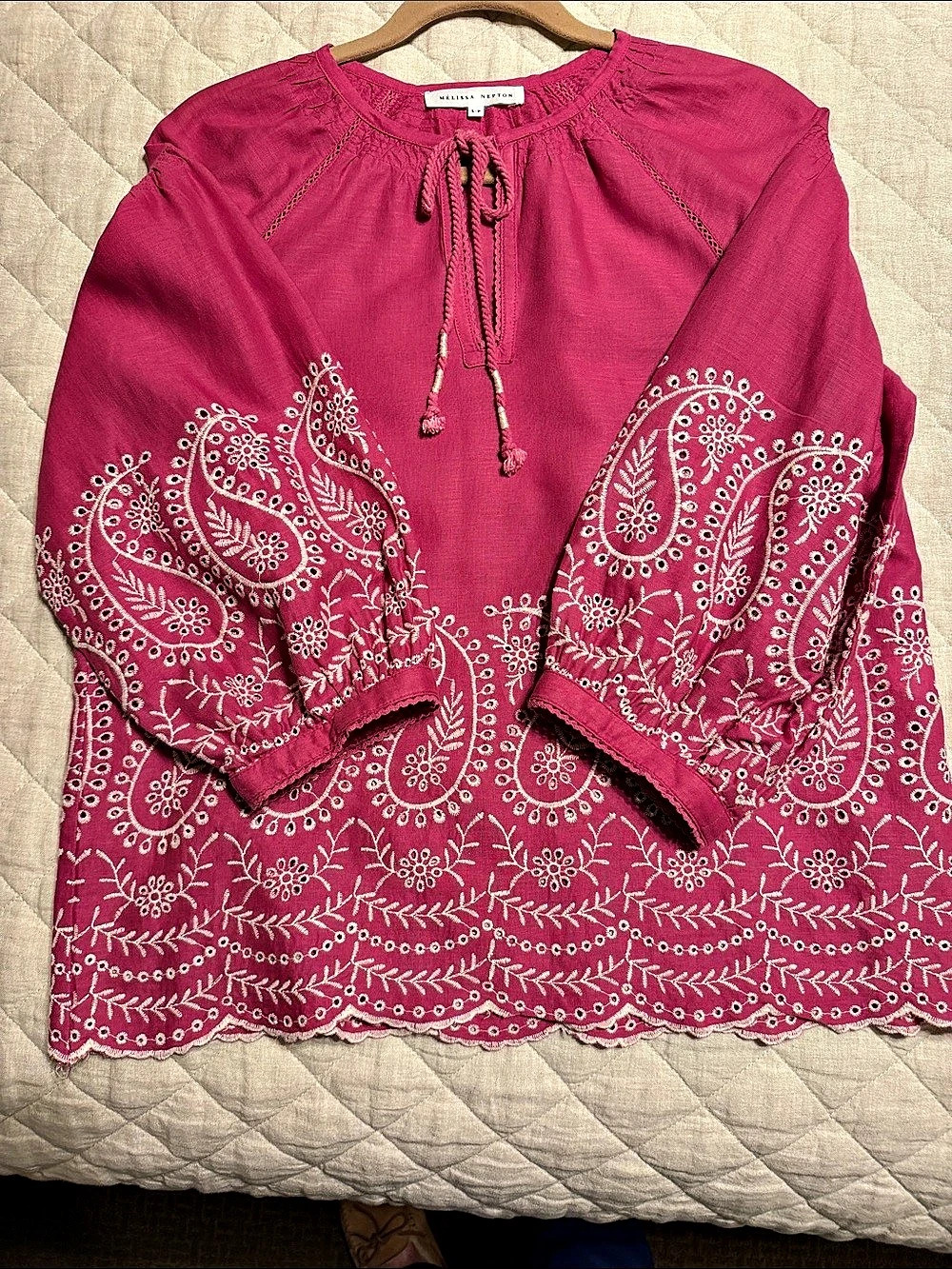 Melissa Nepton Embroidered Paisley Blouse in Pink Small Like New